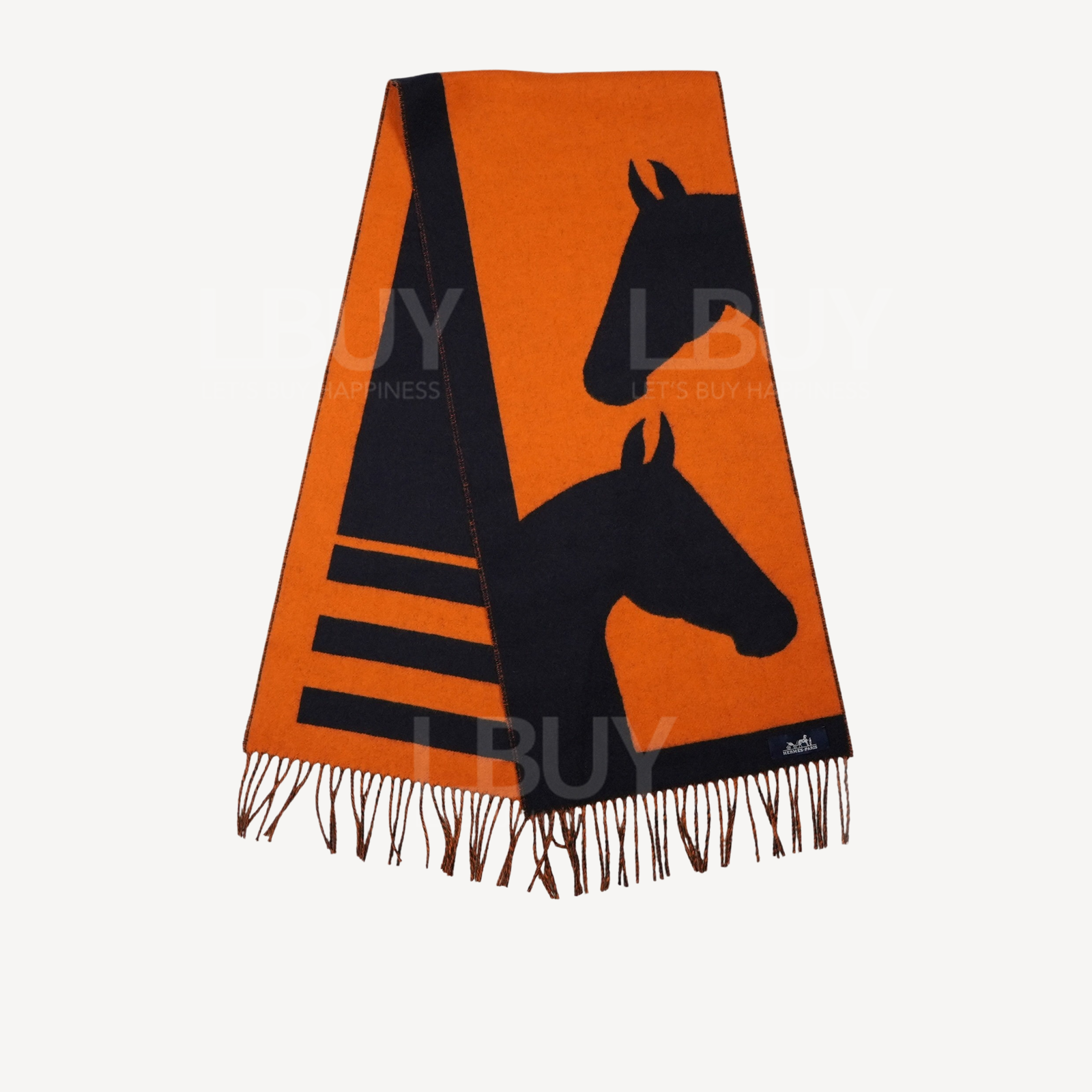 Hermes Casaque Love Story Muffler 雙面馬頭頸巾 海軍藍 橙色