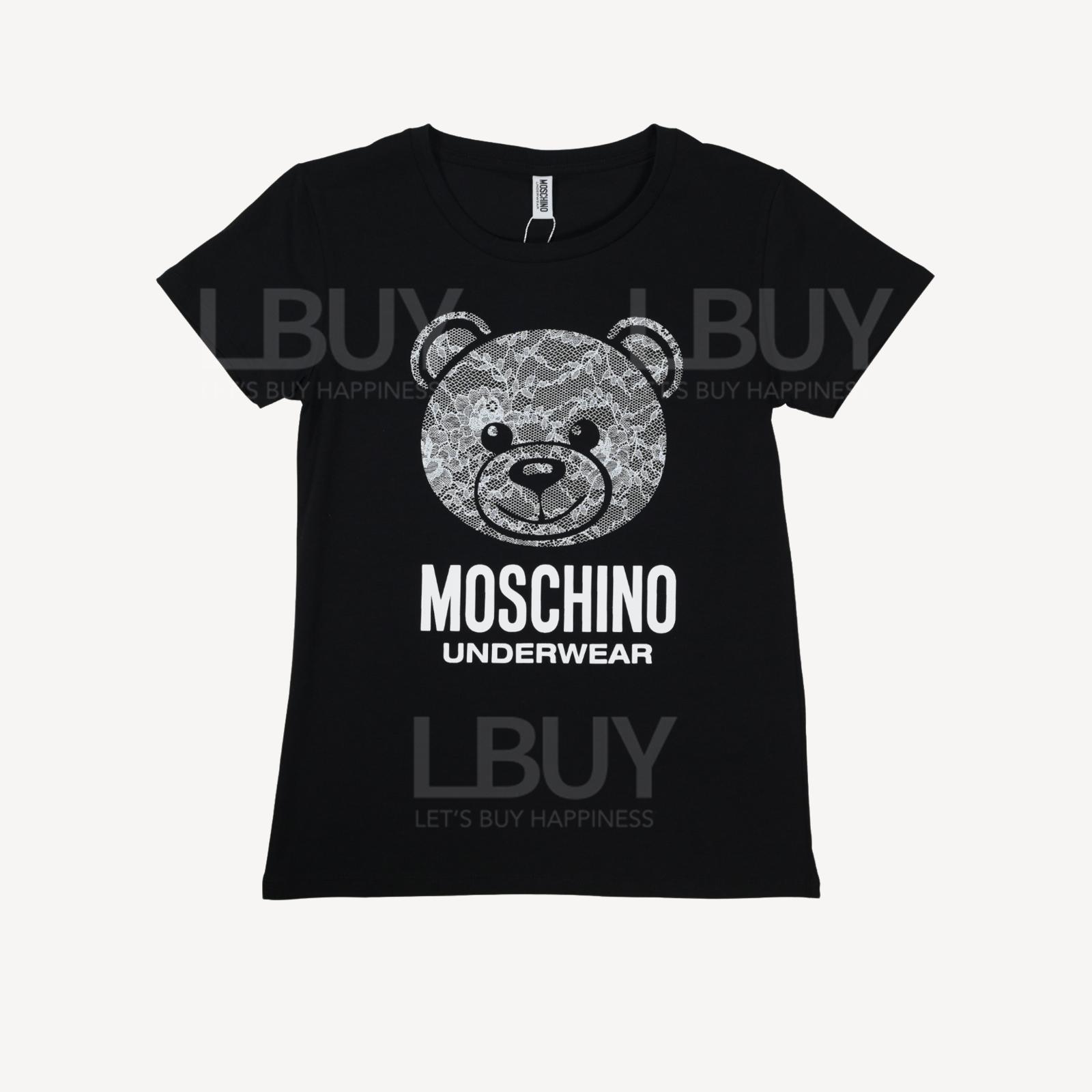 Moschino Underwear 蕾絲印花泰迪熊Logo 短袖T恤 黑色