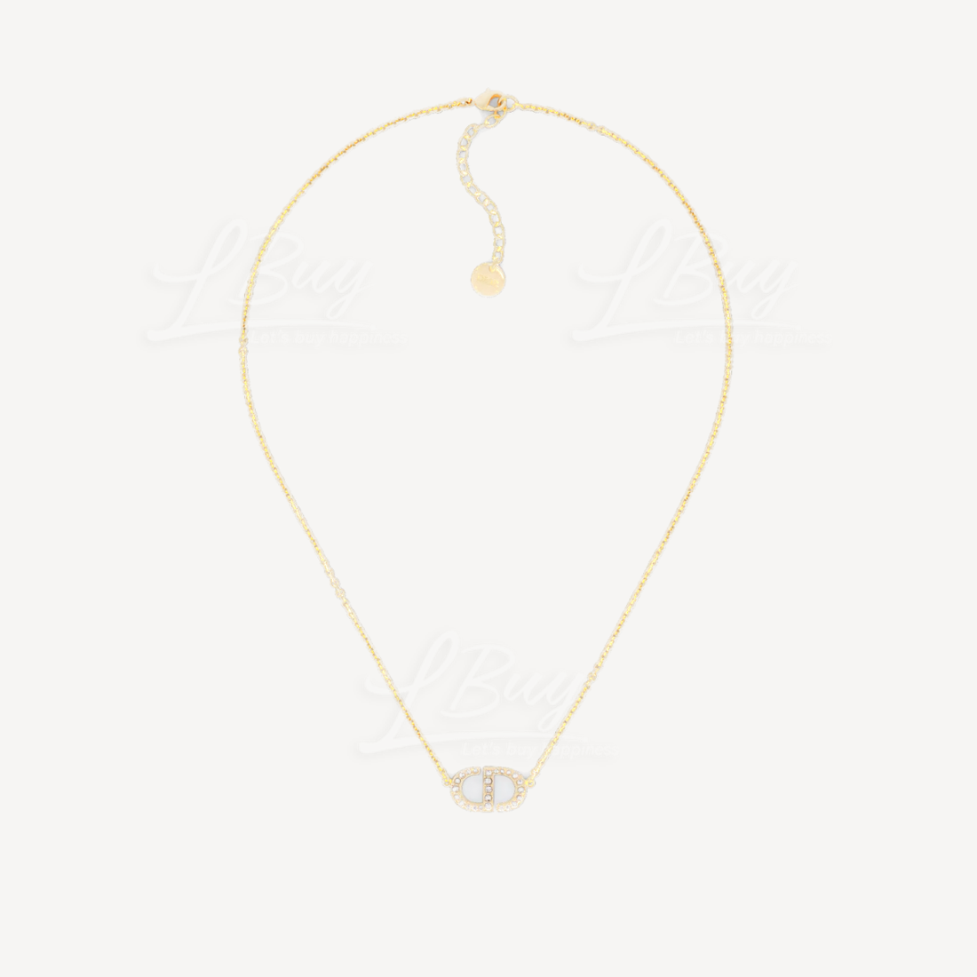 DIOR PETIT CD Necklace Gold-Finish Metal and White Crystals N2241