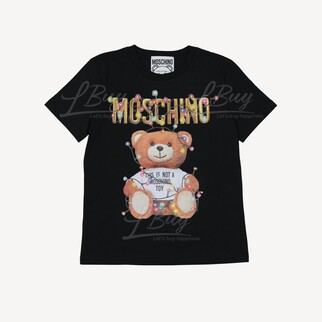 Moschino Couture 彩灯Logo 泰迪熊短袖T恤 黑色