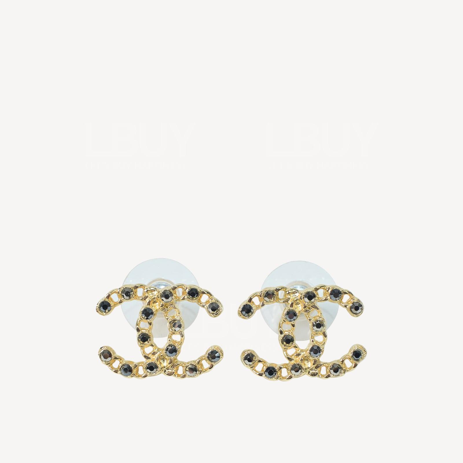Chanel Color Rhinestone Gold CC Logo Earrings AB3398