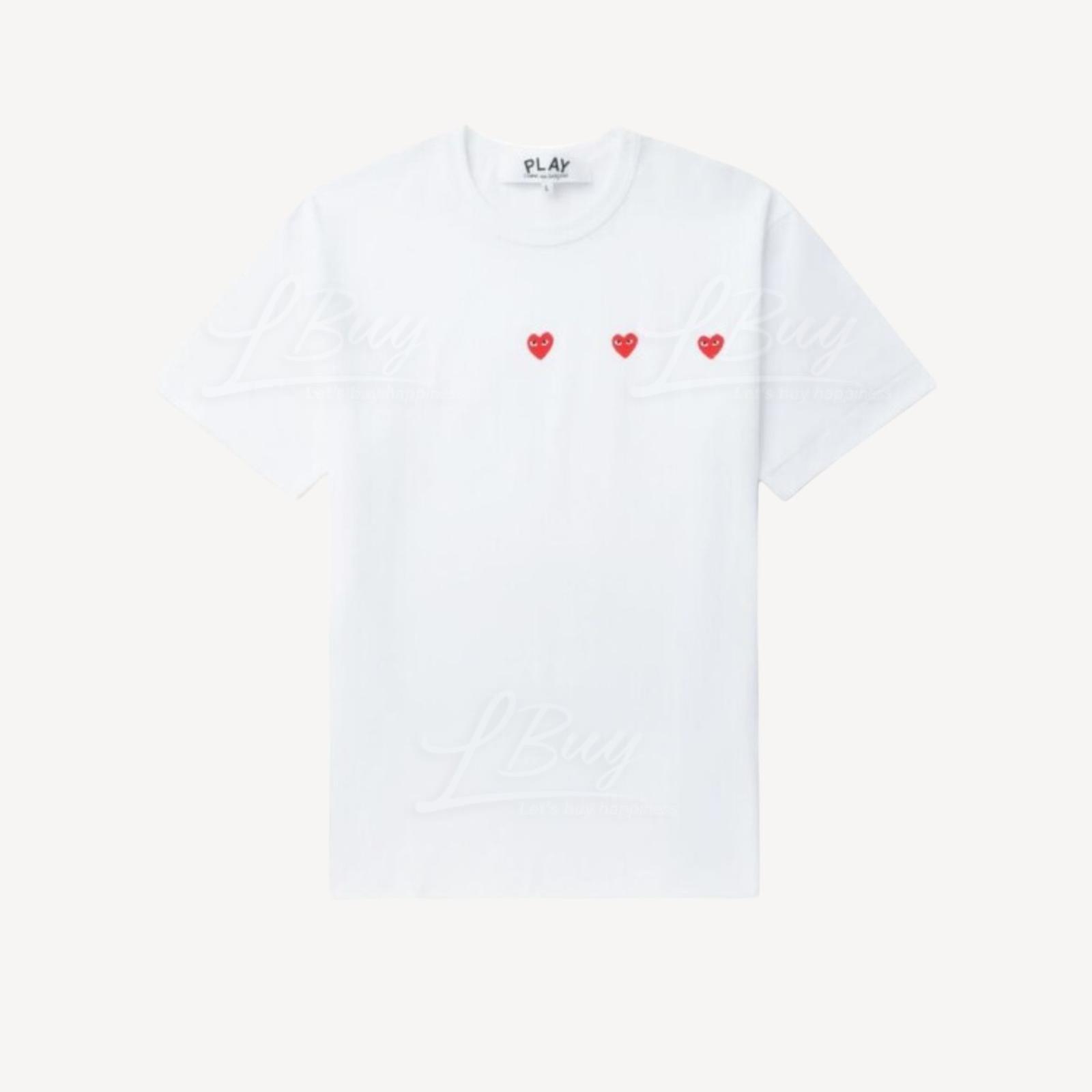 Comme des Garçons Play Horizontal 3 Heart Logo Men's Short-Sleeved T-Shirt White T337