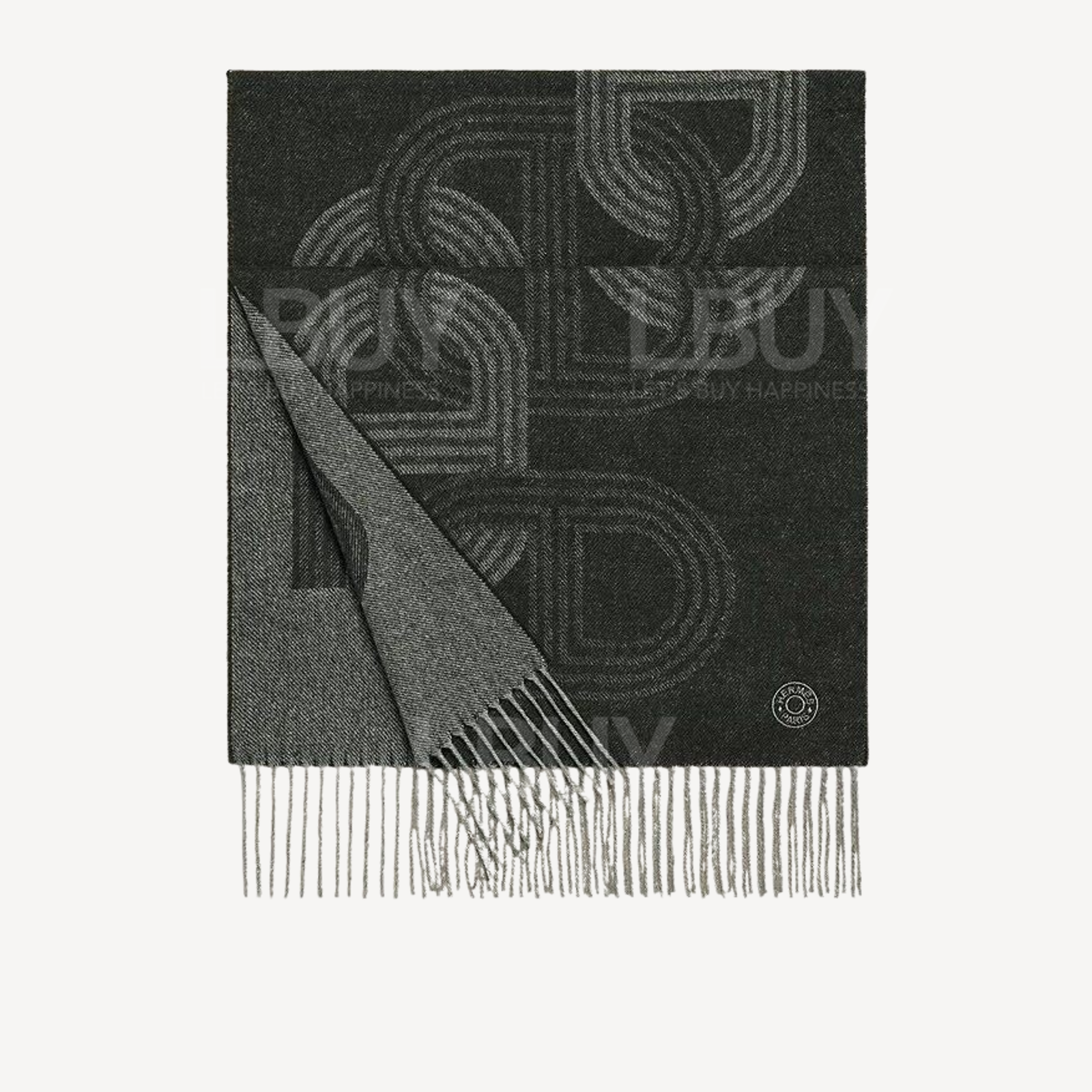 Hermes Circuit 24 Faubourg Muffler 针叶绿色併法兰绒灰色 全羊绒围巾颈巾