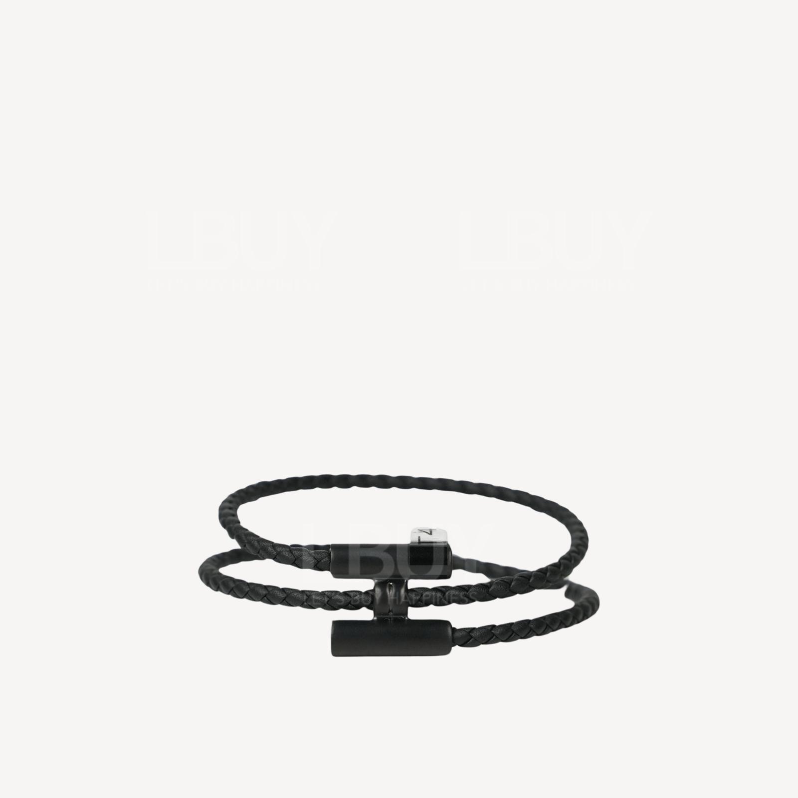 Hermes Tournis Tresse Bracelet 皮革編織雙圈H手帶 So Black黑色