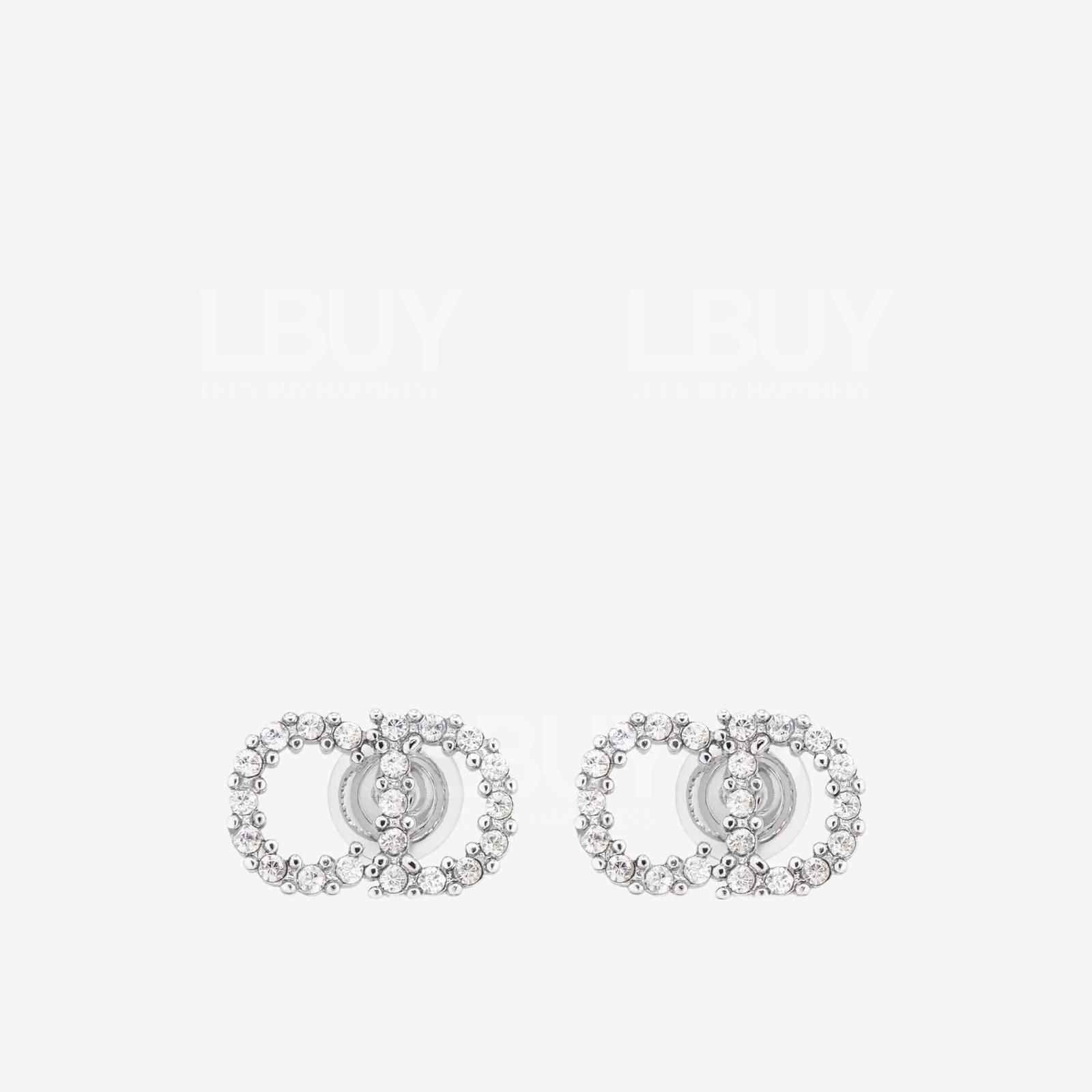Dior Clair D Lune Earrings Silver-Finish Metal with White Crystals E1715