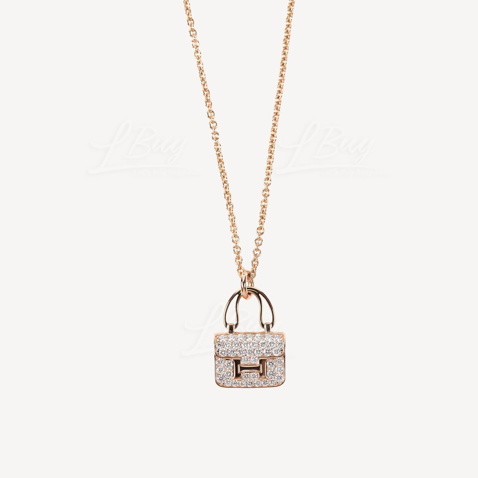 Hermes Constance Amulette Pendant in Rose Gold set with 43 Diamonds Necklace (0.44 ct)