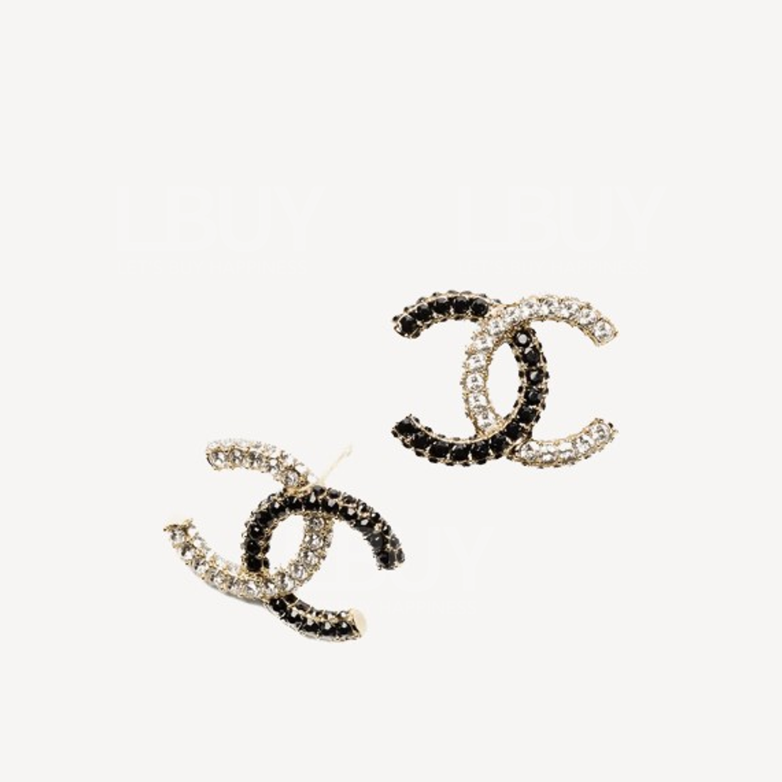 Chanel CC logo 黑白双色水晶金色耳环 ABB909