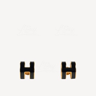 Hermes Pop H Earrings Black with Gold Plated Hardware