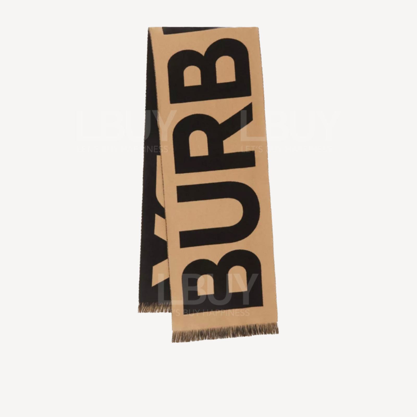 Burberry 经典驼色併黑色Logo双面羊毛围巾