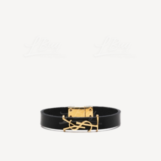 Saint Laurent leather logo bracelet gold