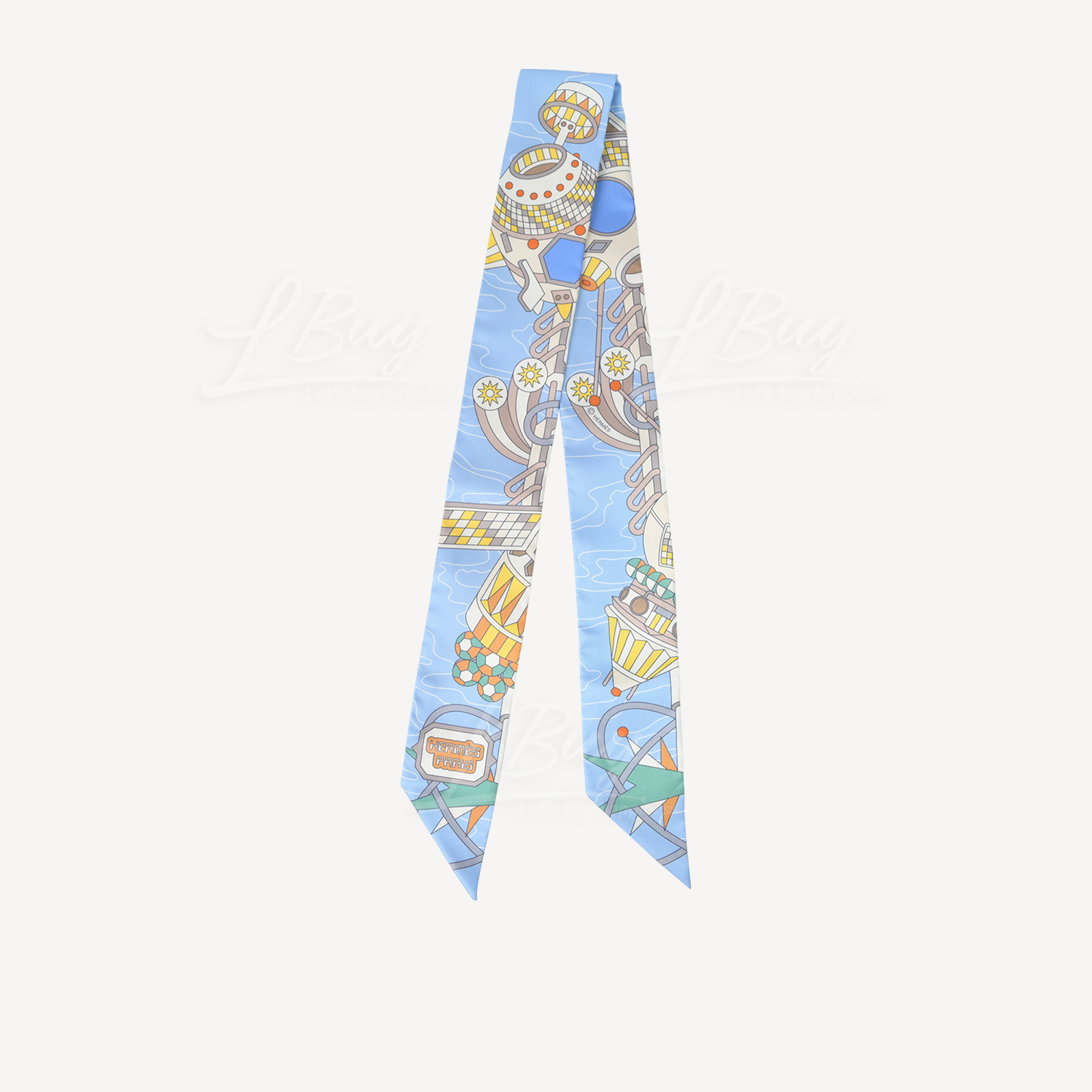 Hermes Scarf Odyssey Twilly Beige Bleu Ciel Jaune Vif