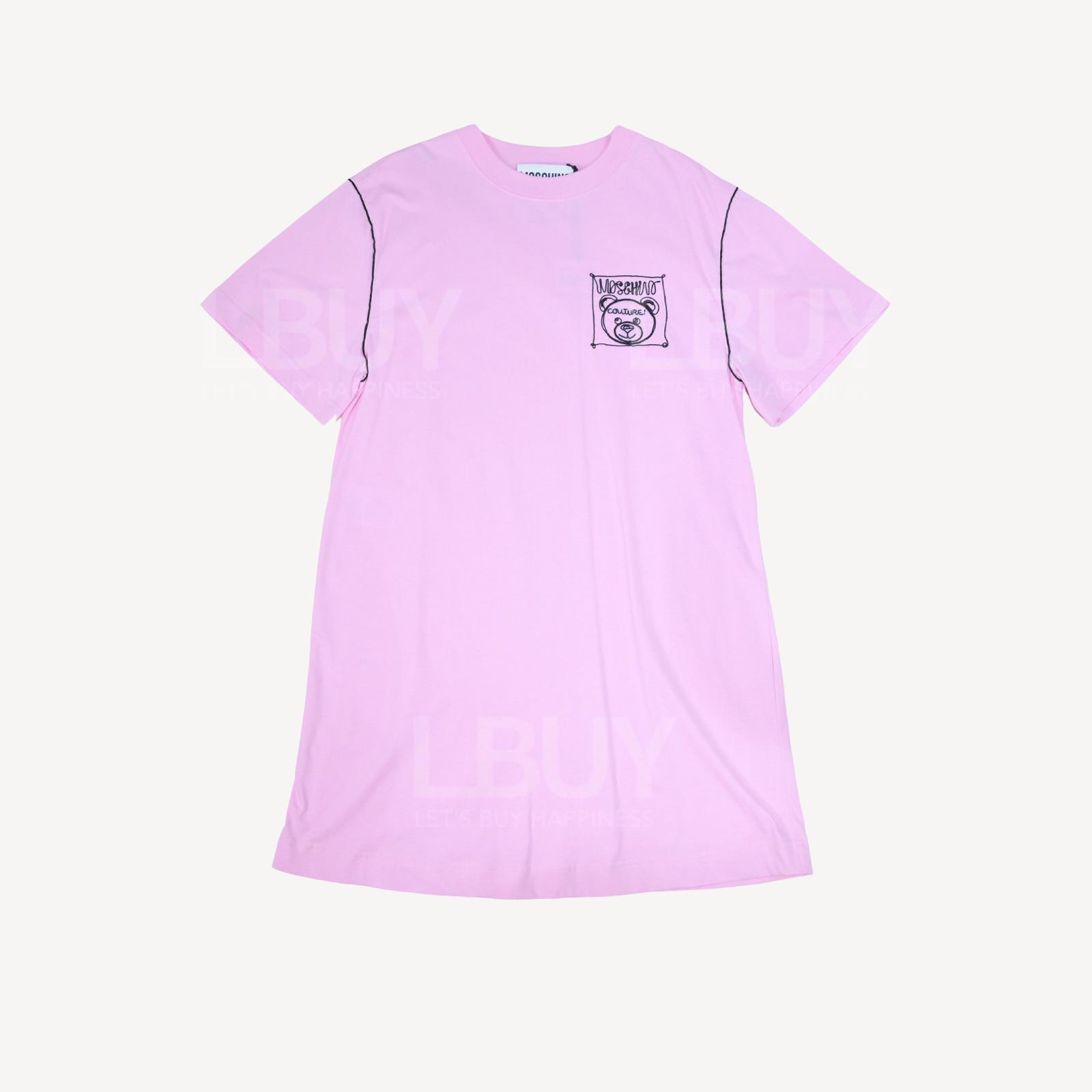 Moschino Couture Embroidered Teddy Bear Logo T-Shirt Dress Pink