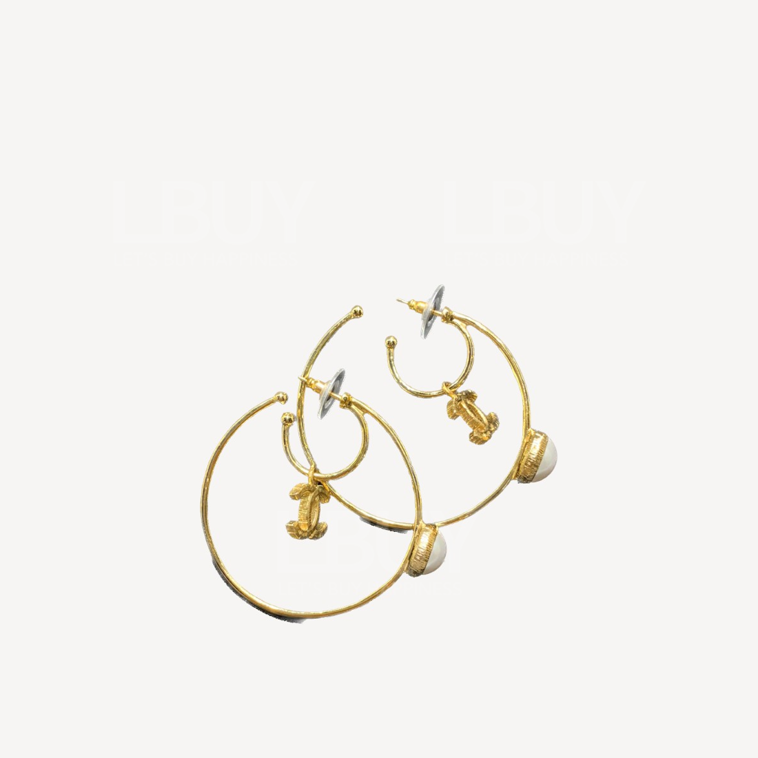 Chanel Gold CC Logo And Pearl Hoop Earrings