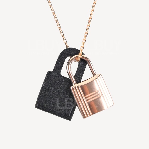 Hermès-Hermes O'Kelly Pendant PM Necklace Black Rose Gold Hardware