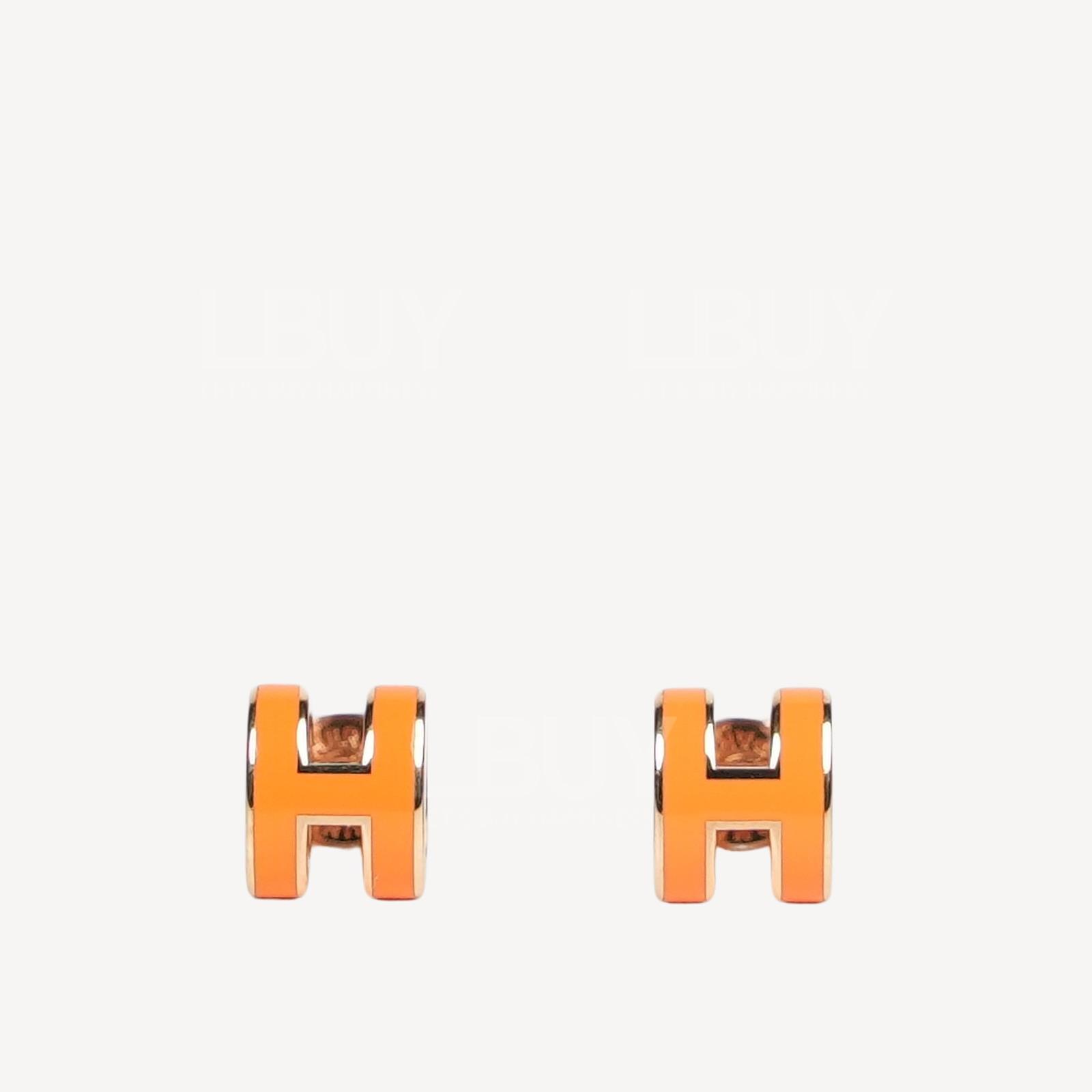 Hermes Mini Pop H Earrings 耳環 綢緞橙色配玫瑰金色