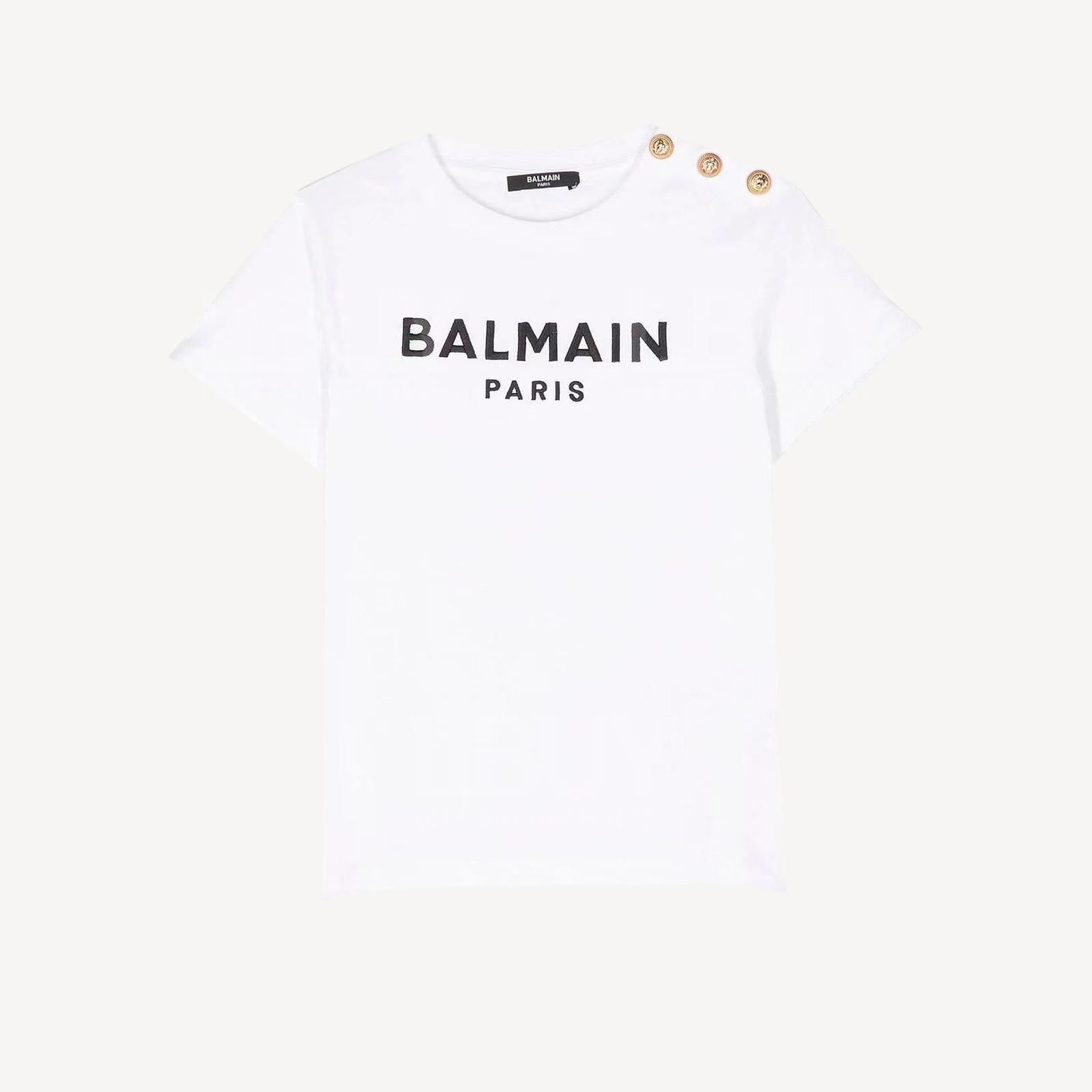Balmain Logo金紐扣女裝短袖T恤 白色 BU8A11