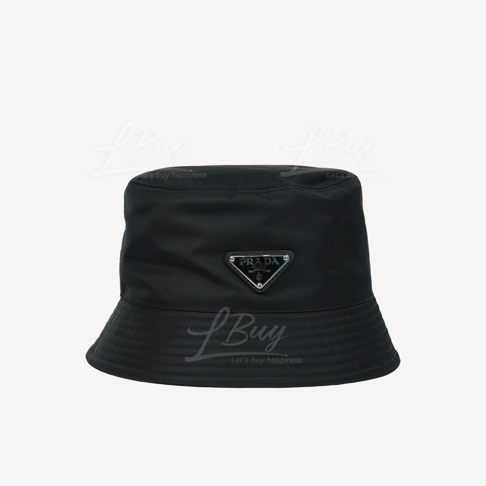 Prada Saffiano Triang 银色三角形标志Logo 渔夫帽 黑色 2HC137