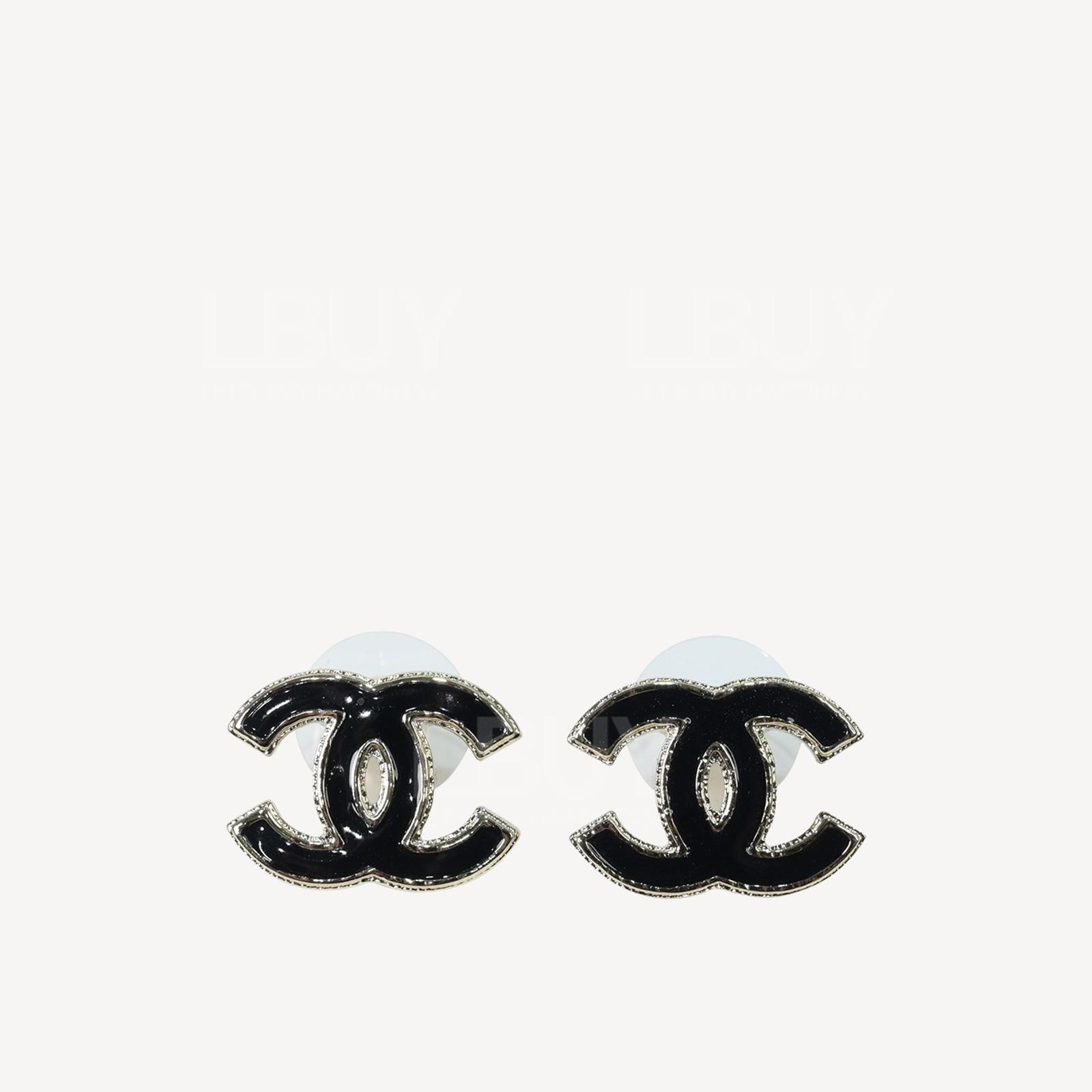 Chanel 黑色珐琅CC Logo金色耳环 AB8672