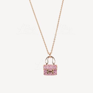 Hermes Constance Amulette Pendant in Rose Gold set with 43 Pink Sapphire Gemstones (0.53 ct)