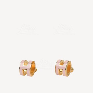 Hermes Pop H Earrings Rose Dragee with Gold Plated Hardware