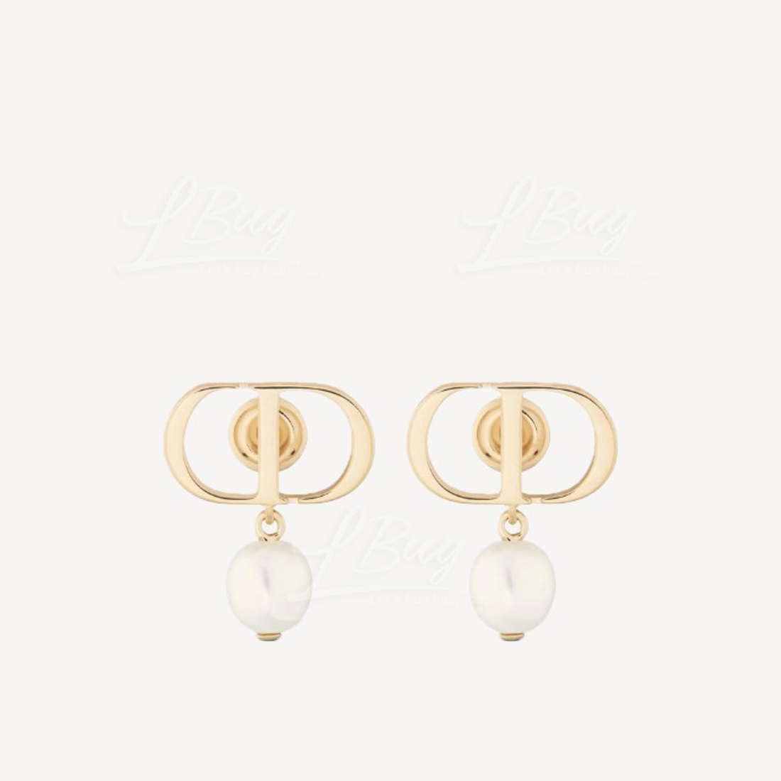 Dior Petit CD Earrings Gold-Finish Metal and White Resin Pearls E1520