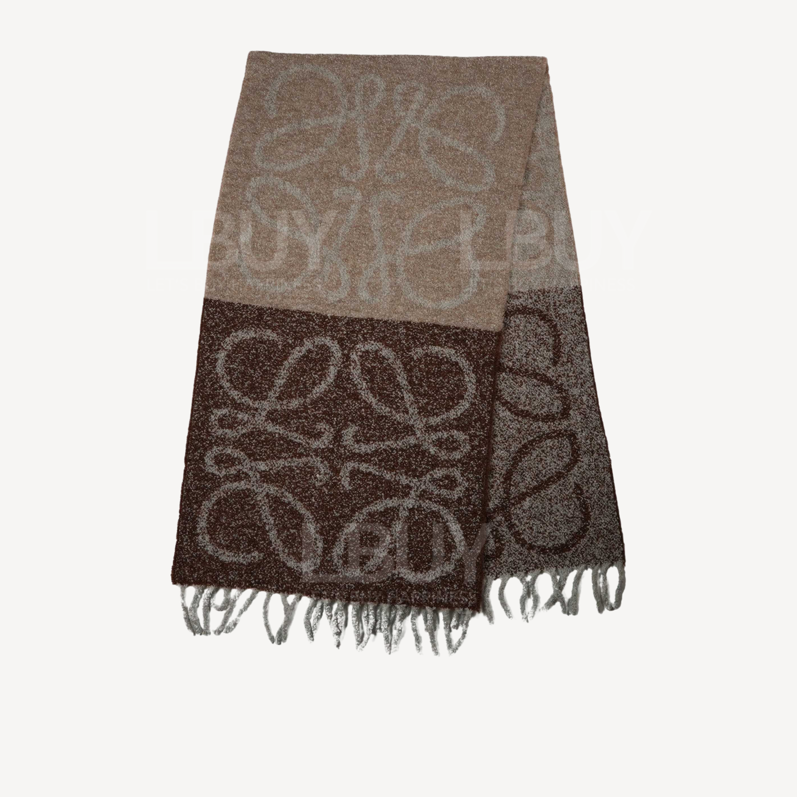 Loewe 雙色Anagram緹花羊毛羊駝毛圍巾 頸巾 堅果棕色