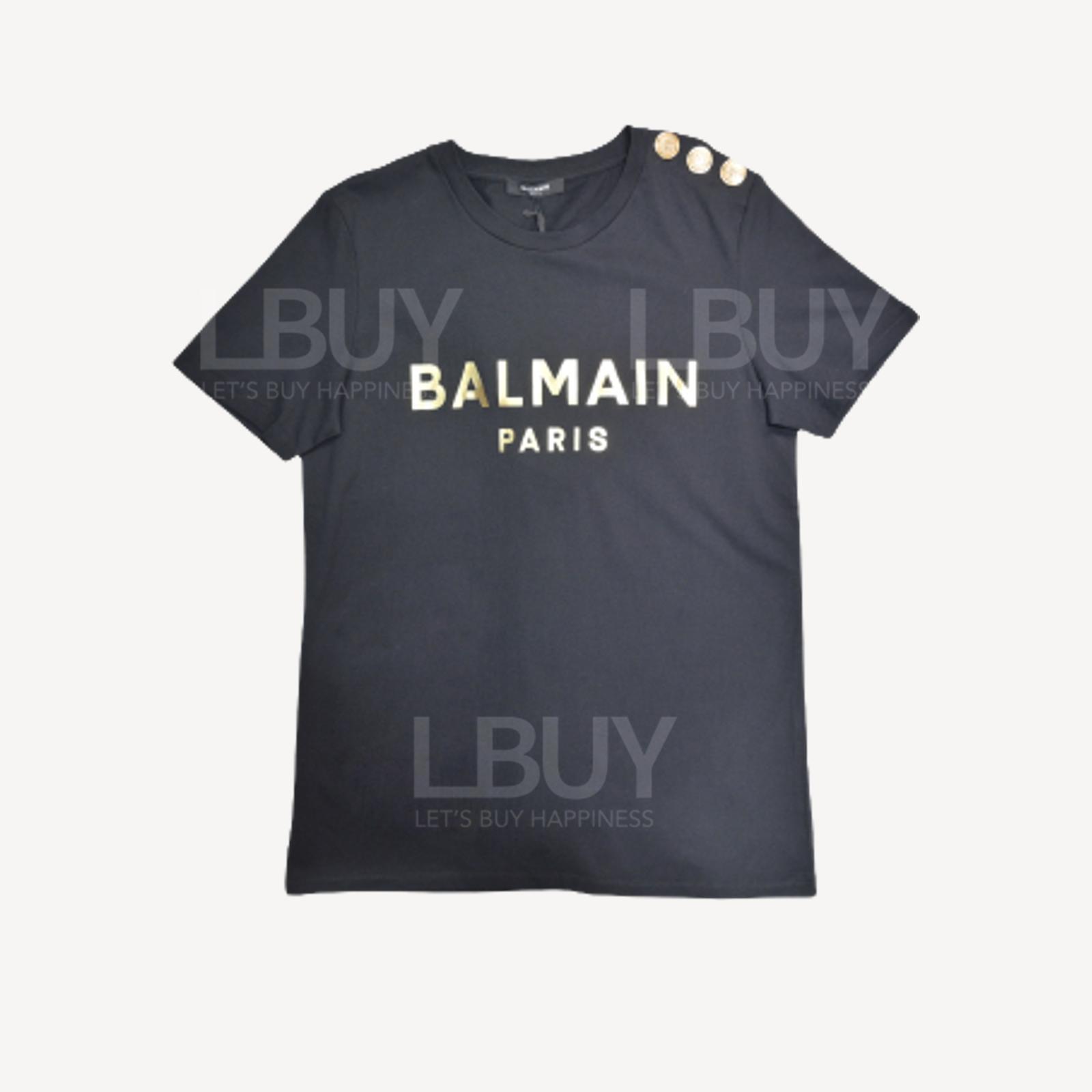 Balmain Gold Logo Gold Button T-Shirt Black