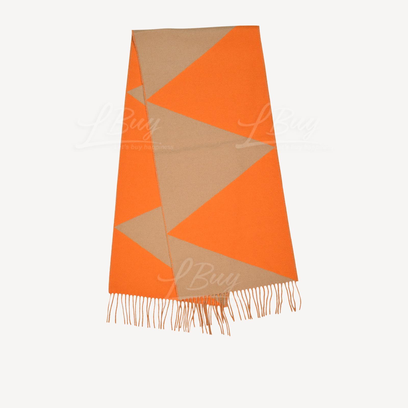 Hermes Casaque Zig Zag Muffler Orange and Khaki