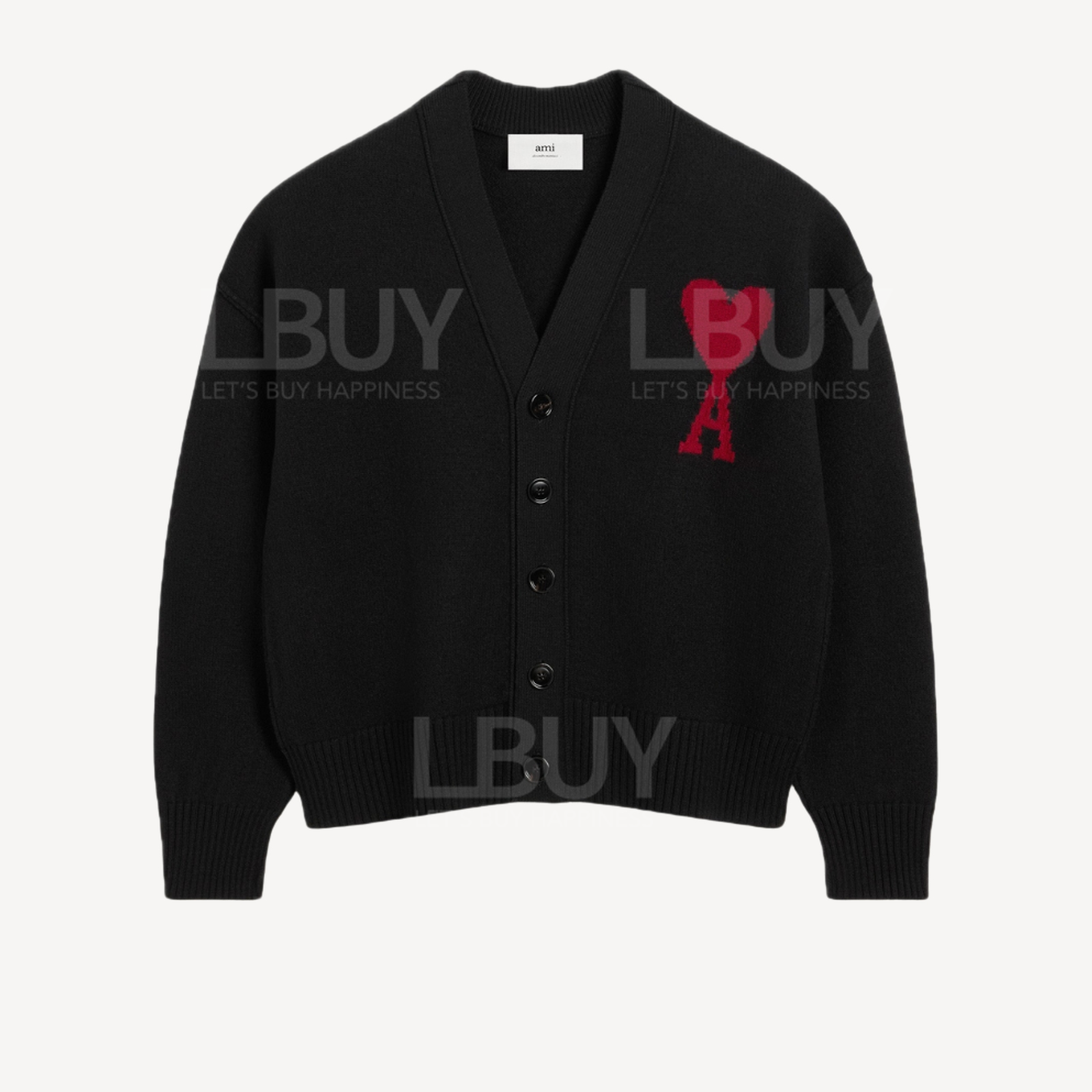 Ami Paris Red Heart Wool Cardigan Black BFUKC006