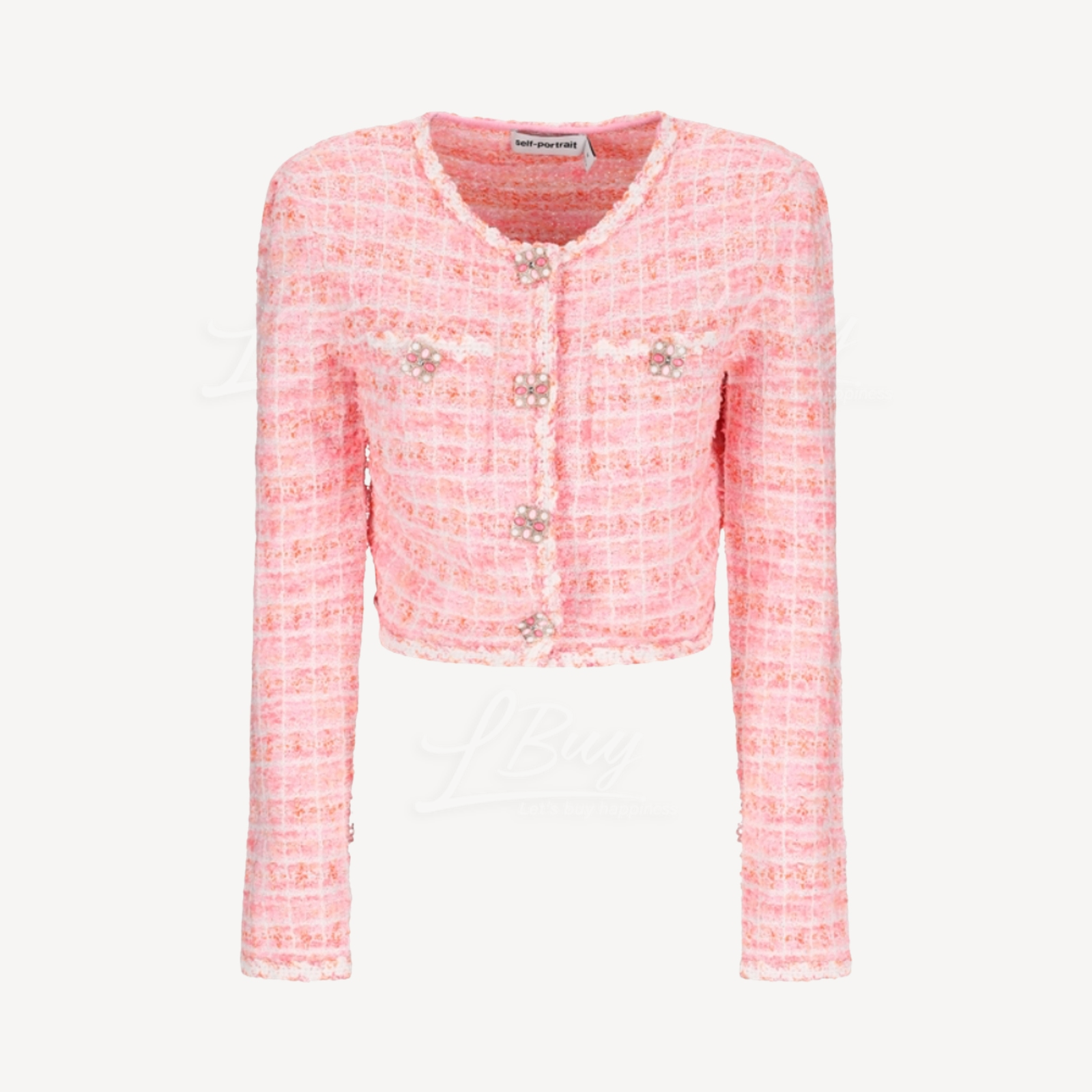 Self-Portrait Cropped Tweed Cardigan Pink