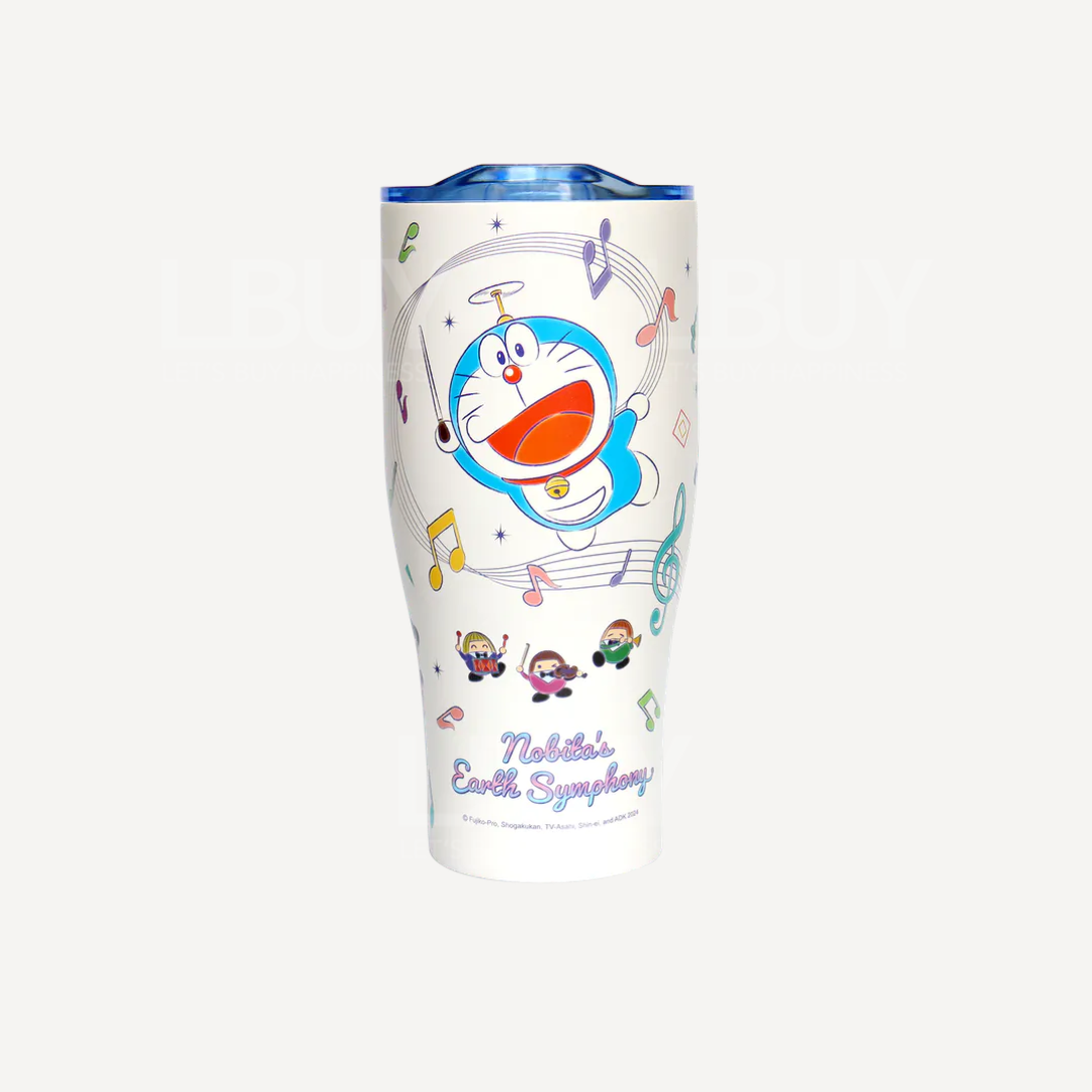 多啦A夢地球交響樂不鏽鋼杯連杯蓋 白色