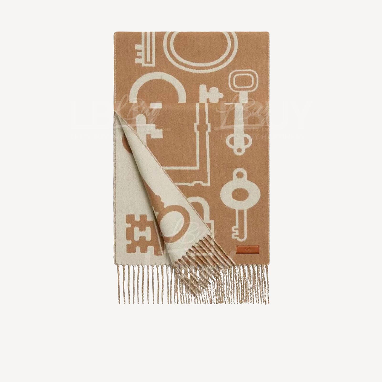Hermes Casaque Porte-Clefs Muffler Camel Blanc