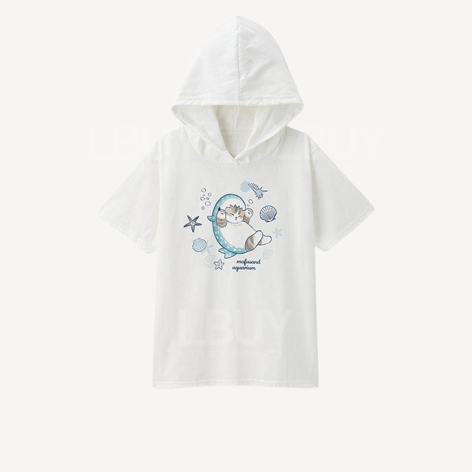 Mofusand猫猫白色有帽短袖T恤