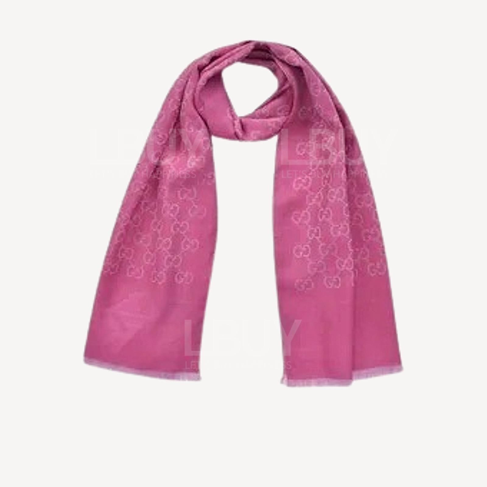 Gucci GG Logo 粉红色羊毛真丝围巾颈巾 165904