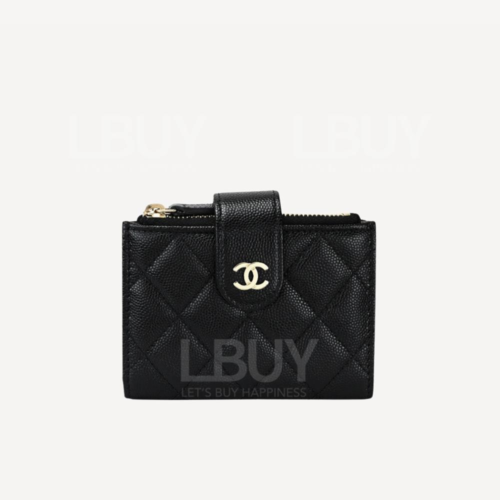 Chanel Classic Small Flap Wallet Black with Gold Tone Metal AP1928