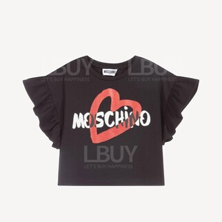 Moschino Kids 黑色Logo 印花棉質短袖T恤