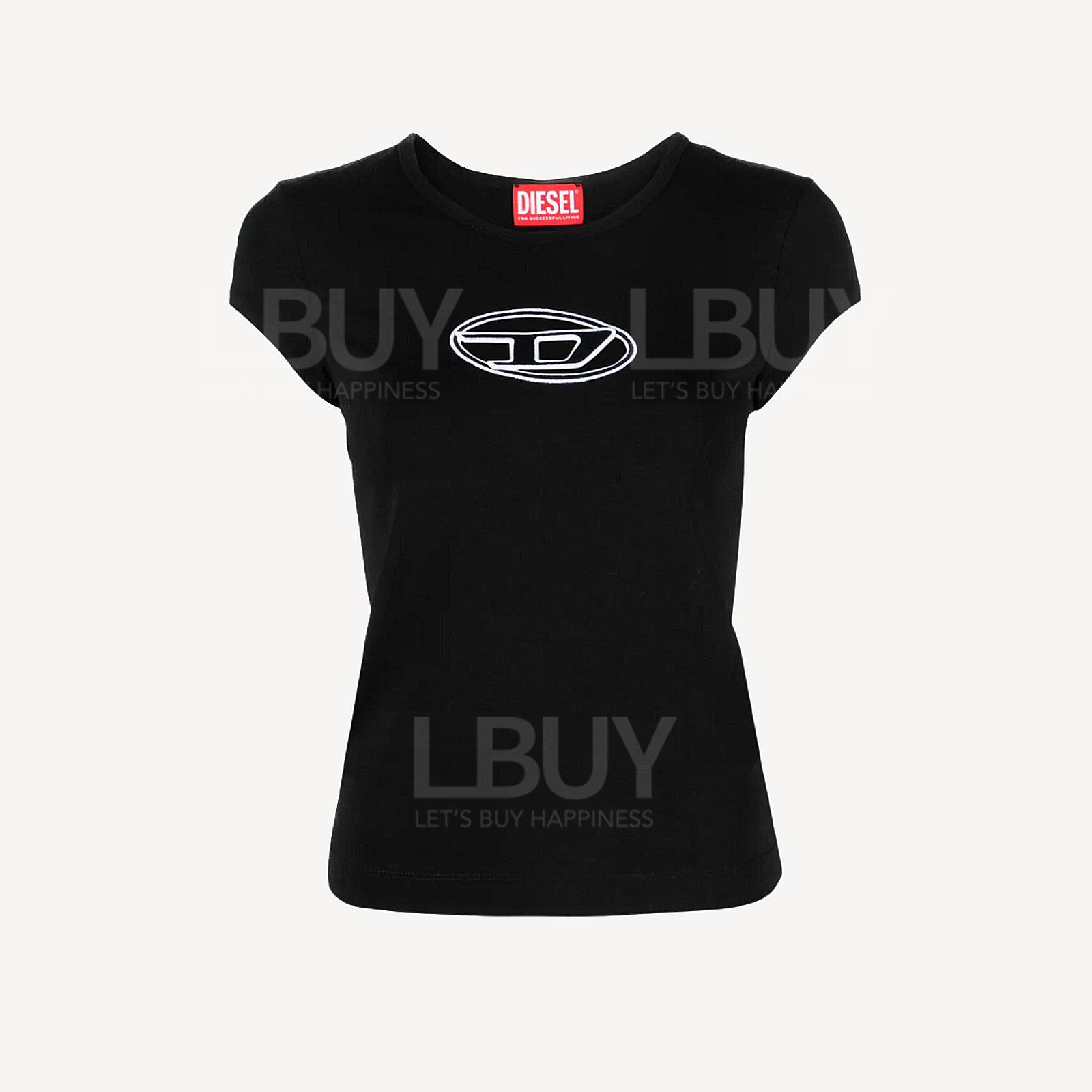 Diesel 鏤空黑白logo短袖T恤 黑色