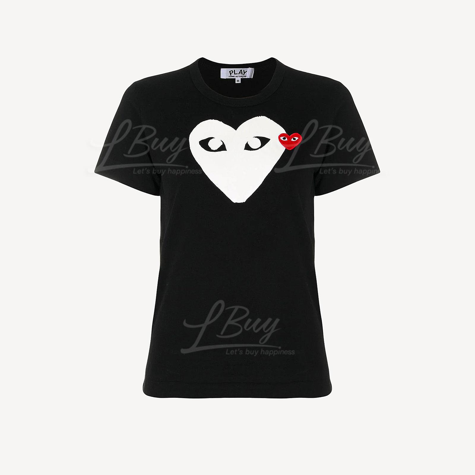 Comme des Garçons Play 白色心拼紅色心形Logo 女裝短袖T恤 黑色 P1T115