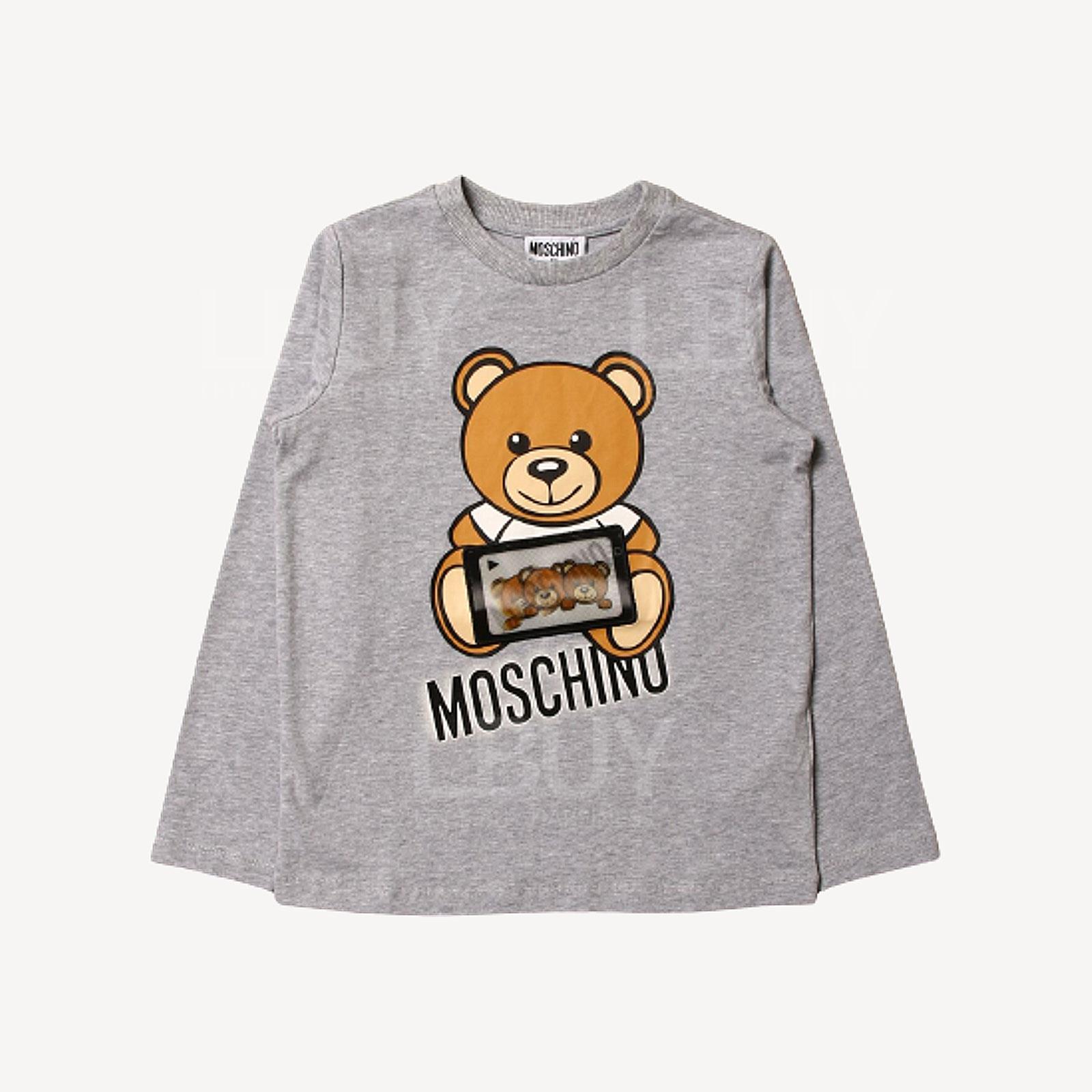 Moschino Kids 動感圖案泰迪熊 長袖T恤 灰色