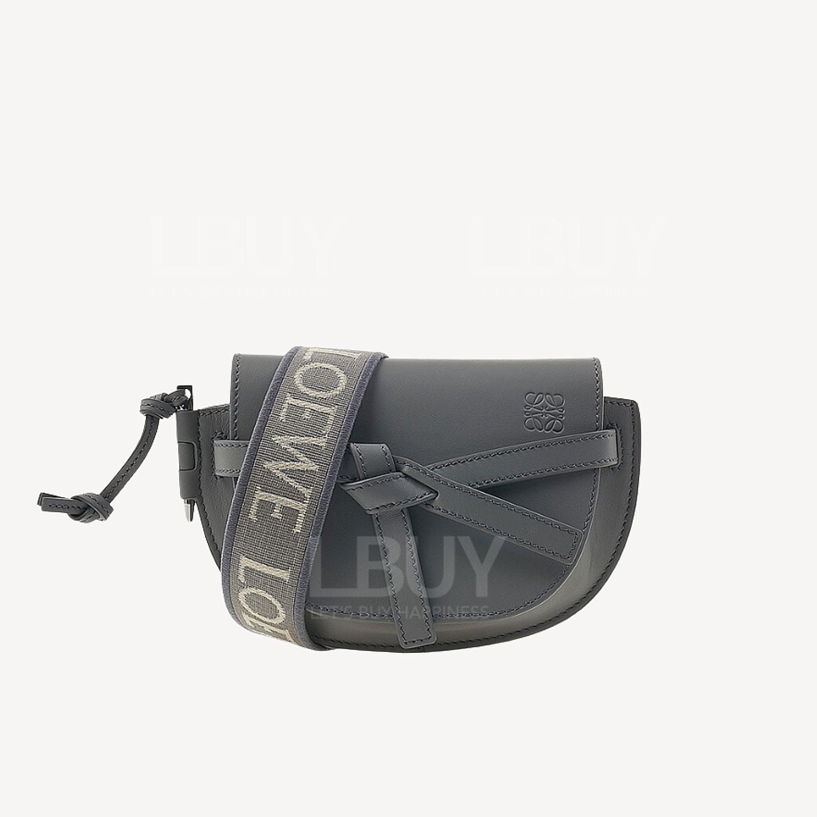 Loewe Mini Gate Dual Bag in Soft Calfskin and Jacquard Pearl Grey