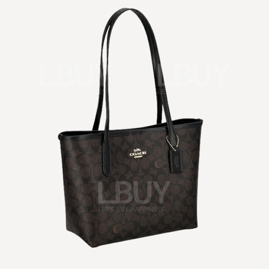 Coach City 經典印花黑棕色單肩袋 23 cm Tote CU759IMXAQ