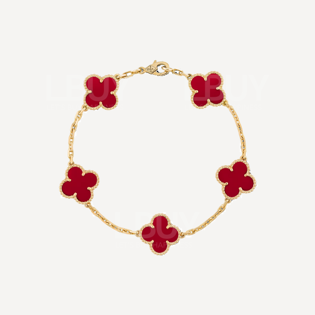 Van Cleef & Arpels Vintage Alhambra手鍊 5枚四葉幸運圖騰 紅玉髓