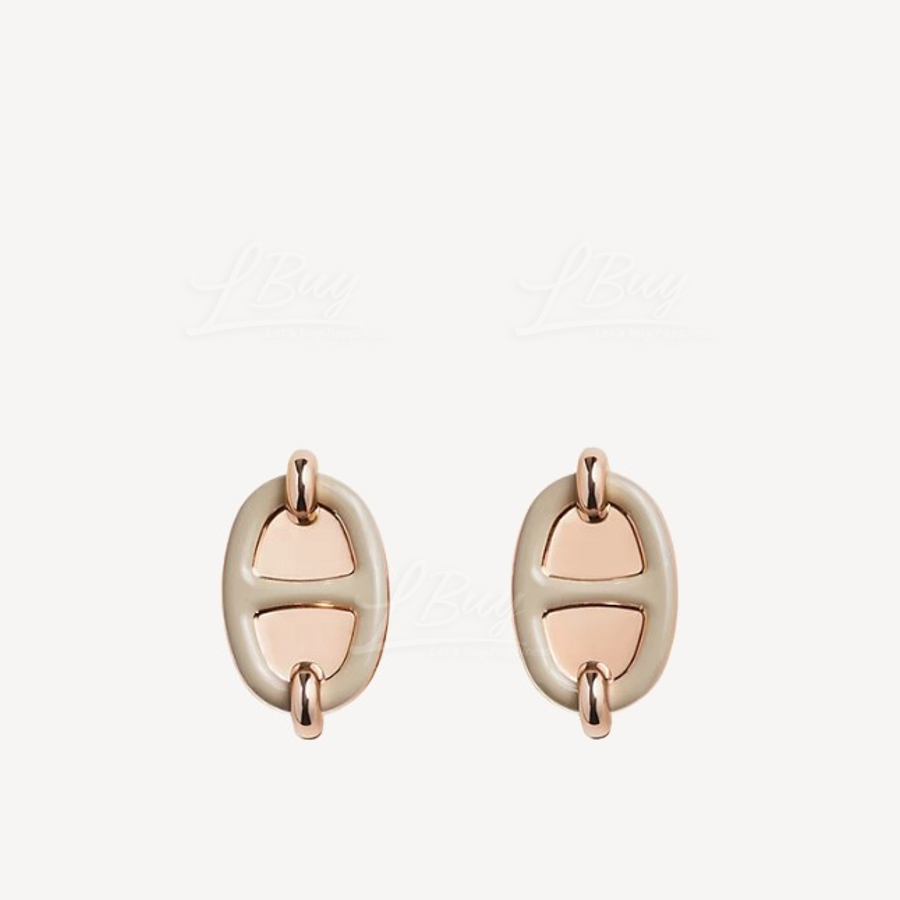 Hermes Mini Maillon Earrings 耳环 奶茶灰配玫瑰金色