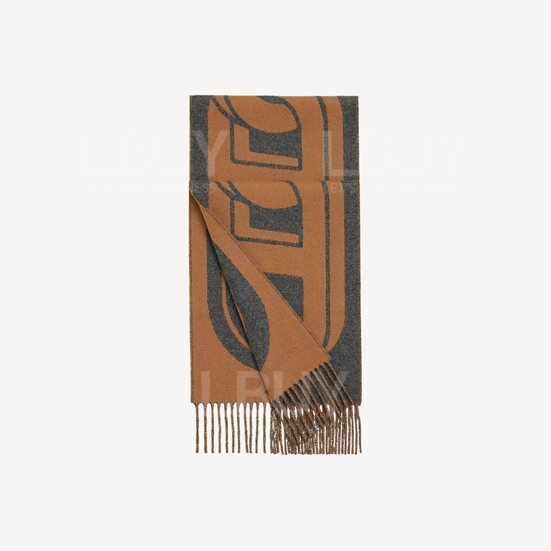 Hermes Maillons TGM muffler 猪鼻扣图桉 驼色并深灰