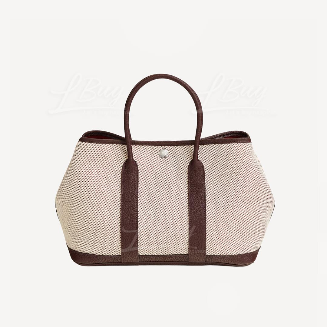Hermes Garden Party 30 Bag 帆布 马鞍红拼米白色
