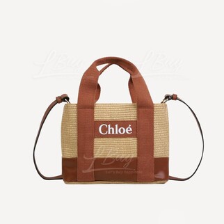 Chloe 印花Logo 棕色織紋手挽袋