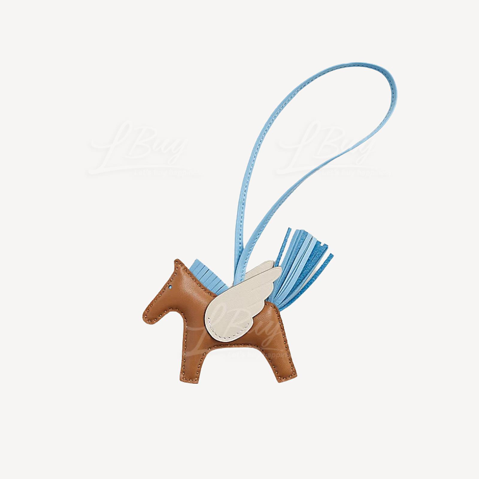 Hermes Rodeo Pegase PM Charm Flying Pouch Charm Tri-tone Gold Candy Blue Milkshake White
