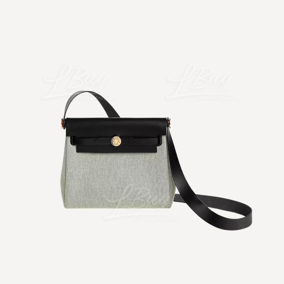 Hermes Herbag Zip 20 Bag Black Beige White Gold Buckle