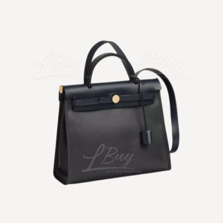 Hermes Herbag Zip 31 Bag 防水布料 外縫 黑色 黑藍色 金扣