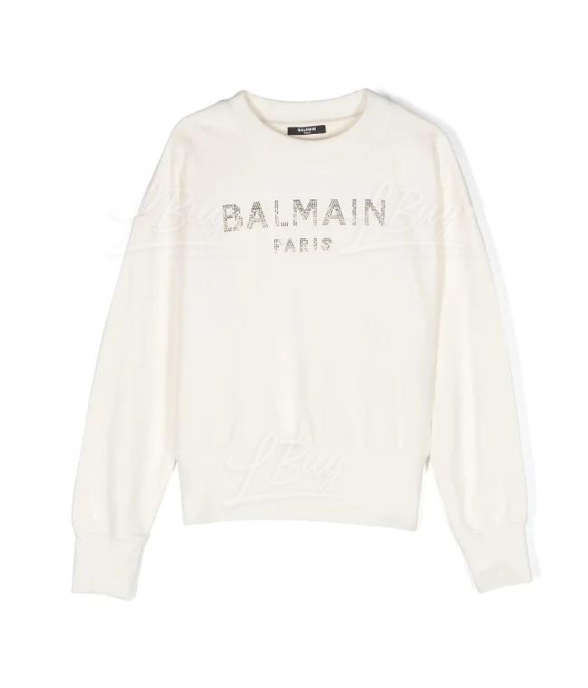 Balmain 水钻 Logo 白色卫衣 BT4B60F0061